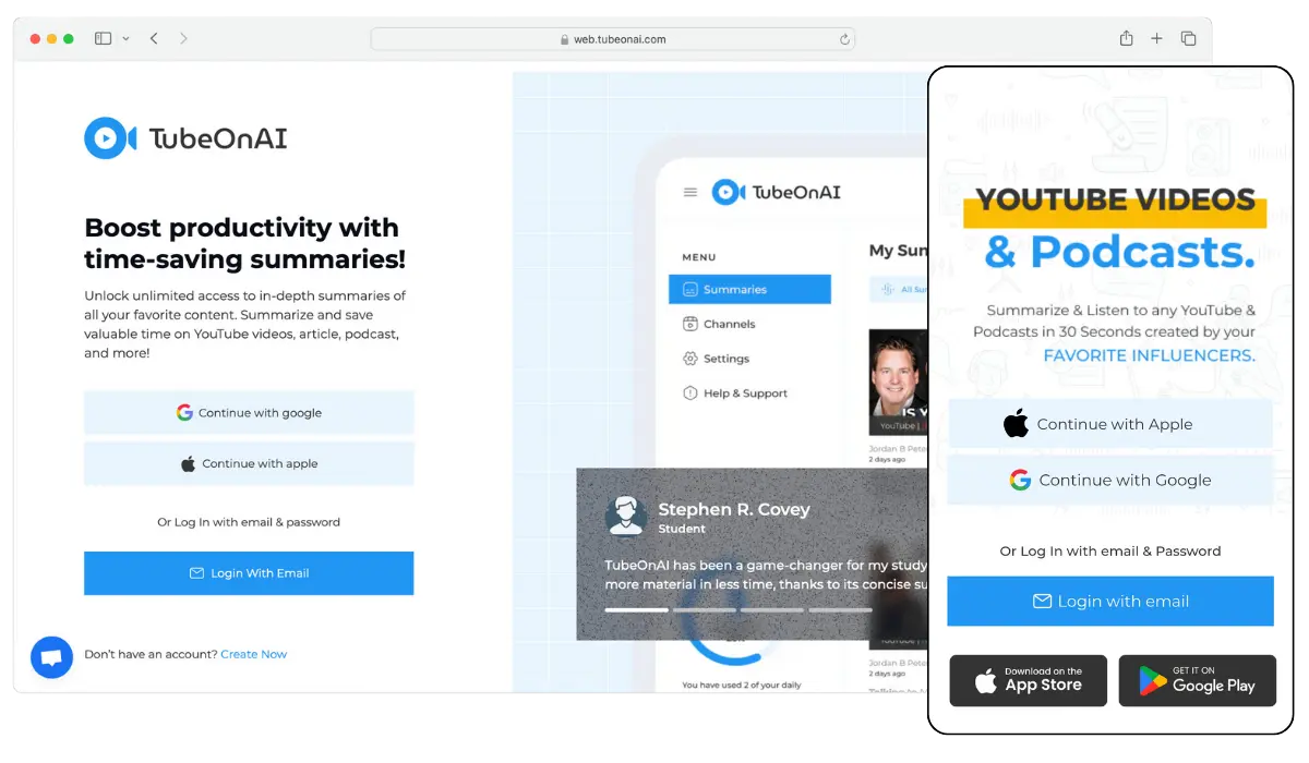 Step 1: Access TubeOnAI and Log In