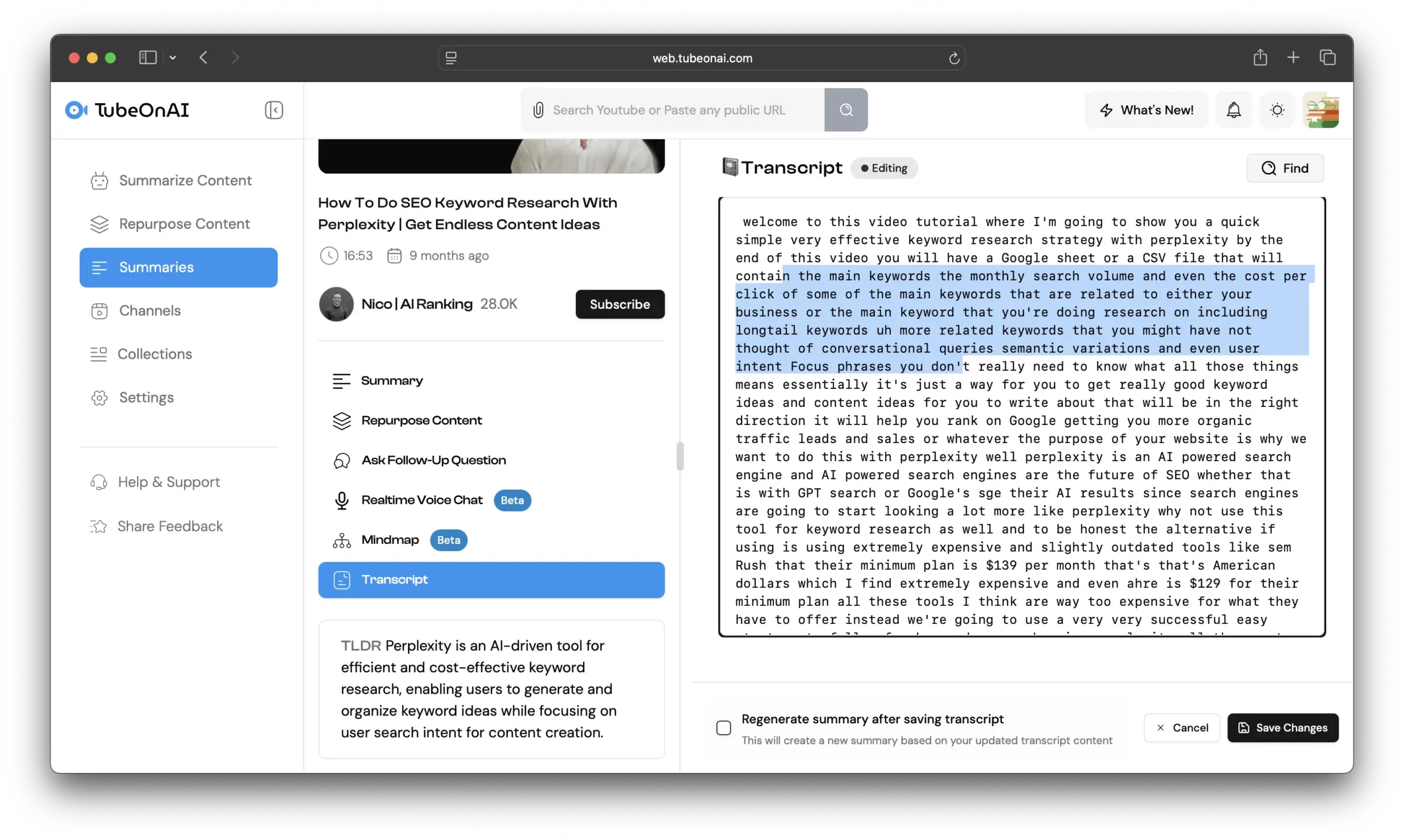 Editing video transcript